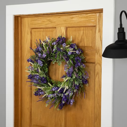 24" Purple & Green Orion Geranium Lavender Foliage Artificial Spring Wreath